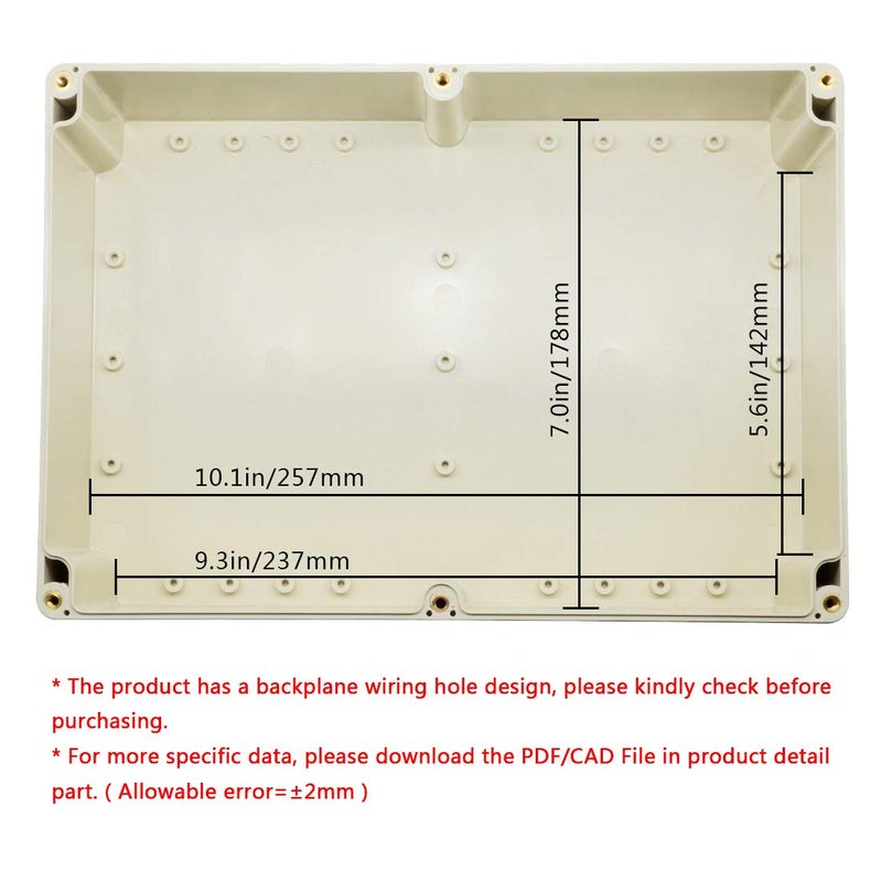 LeMotech Waterproof Dustproof IP65 ABS Plastic Junction Box Universal Electric Project Enclosure Pale Gray 10.4 x 7.2 x 3.7 inch (263 x 182 x 95 mm) - Image 5